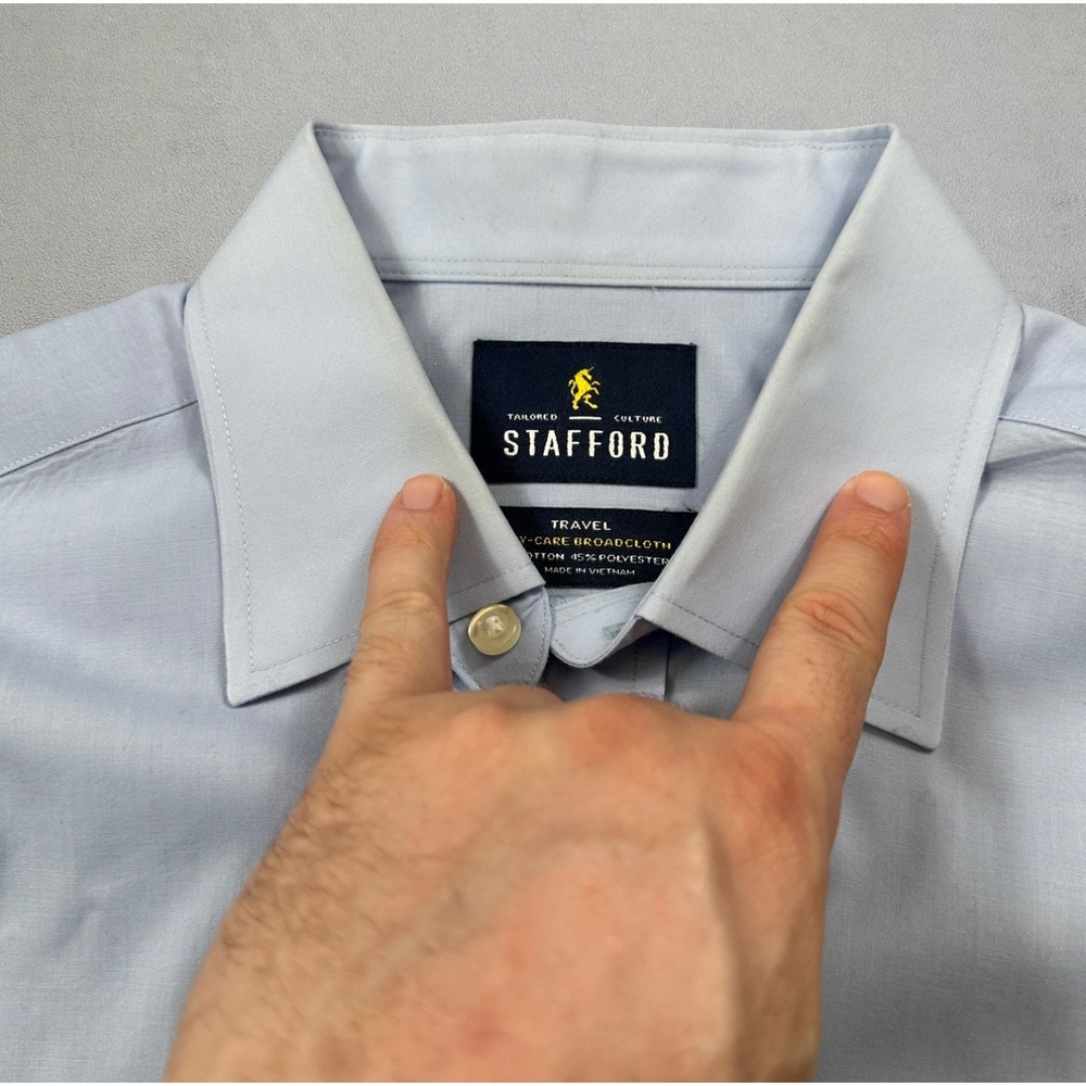 Stafford Dress Shirt 15 32-33 Blue Mens Button Down Regular Fit Broadcloth - Picture 7 of 8
